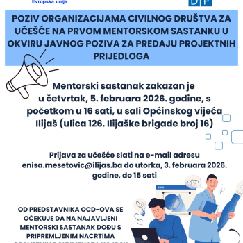 Poziv organizacijama civilnog društva za učešće na prvom mentorskom sastanku u okviru javnog poziva za predaju projektnih prijedloga